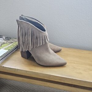 Kenneth Cole Reaction Fringe Ankle Booties - Beige